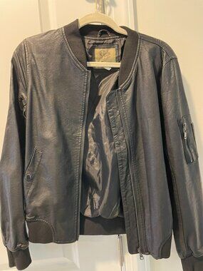 Women's Vegan Leather Bomber Jacket - Small
